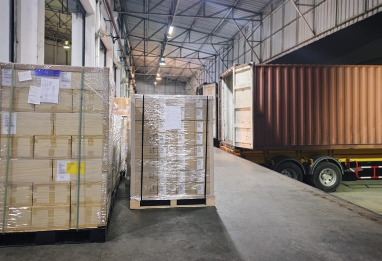 cargo trailer truck parked loading dock warehouse Storage cargo trailer truck parked loading dock warehouse Storage